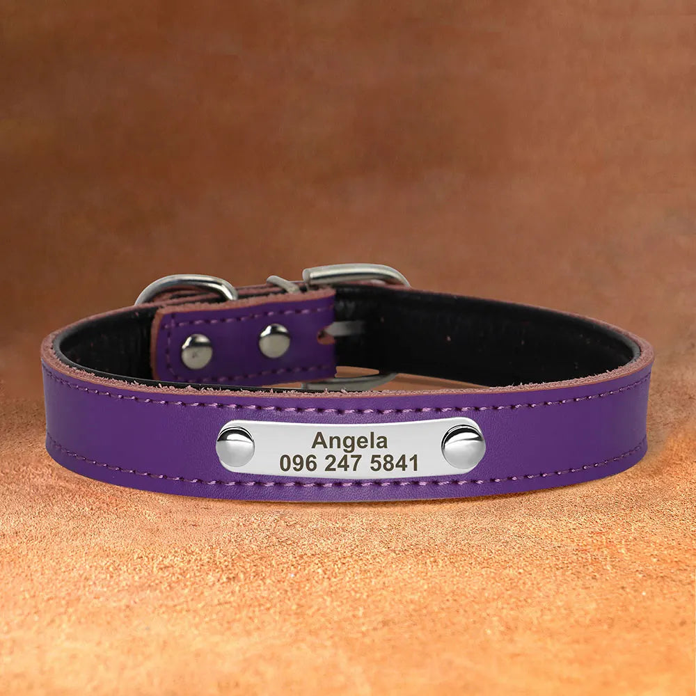 Personalized Leather Dog Cat Collar Adjustable Engraved Pet Kitten Puppy ID Name Tag Accessories Collars For Small Medium Dogs