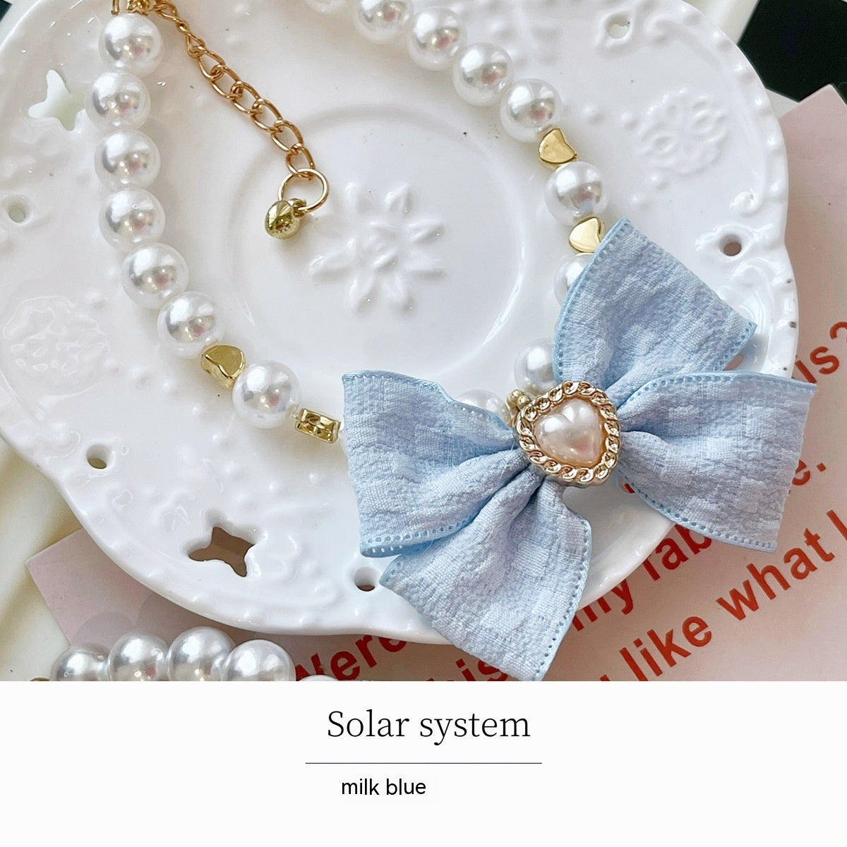 Japanese Pet Necklace Pearl Collar Bow Jewelry