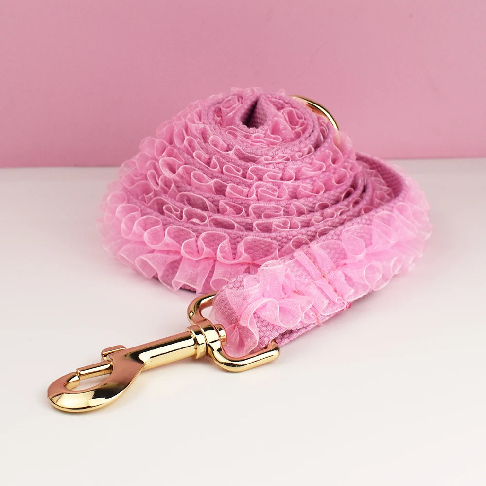 Custom Engraved Pink Lace Dog Collar - Personalized PetHarness Luxury Dog Accessories with Nameplate for Wedding Lace 02