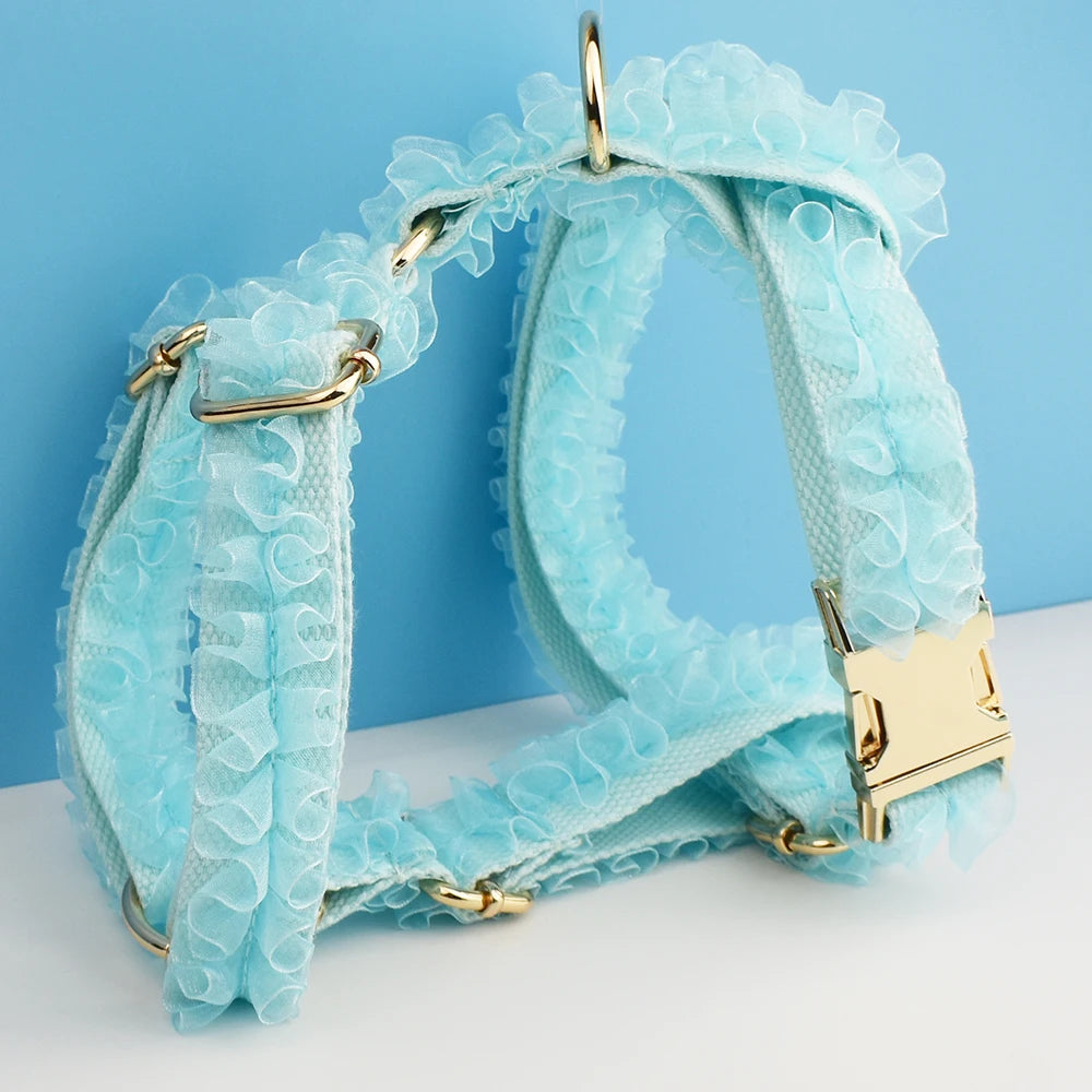 Custom Engraved Light Green Lace Dog Collar Personalized Pet Wedding Harness Luxury Dog Accessories Nameplate Lace 08