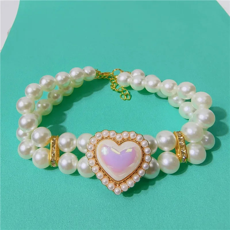 Adjustable Rhinestones Cat Necklace Double Heart Design Pet Collar Suitable for Small To Medium Dogs Puppy Accessories