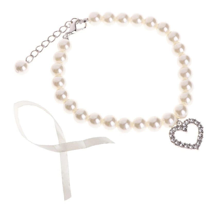 LXAF Pet Pearl Necklace Dog Pearl Collar with Lobster Clip Pets Jewelry Accessories Adjustable for Small Medium Dogs Cats