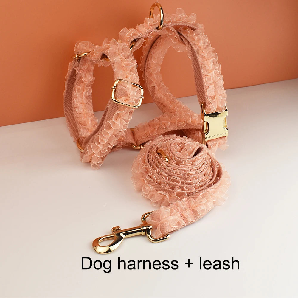 Custom Engraved  Lace Dog Collar Personalized Pet Wedding Harness Luxury Dog Accessories Nameplate Lace 03