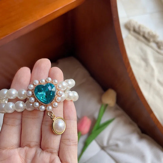 Dog Cat Pearl Collar for Small Dogs Pet Cat Necklace with Luxury Crystal Charms for Wedding Birthday Jewelry Costume Accessories