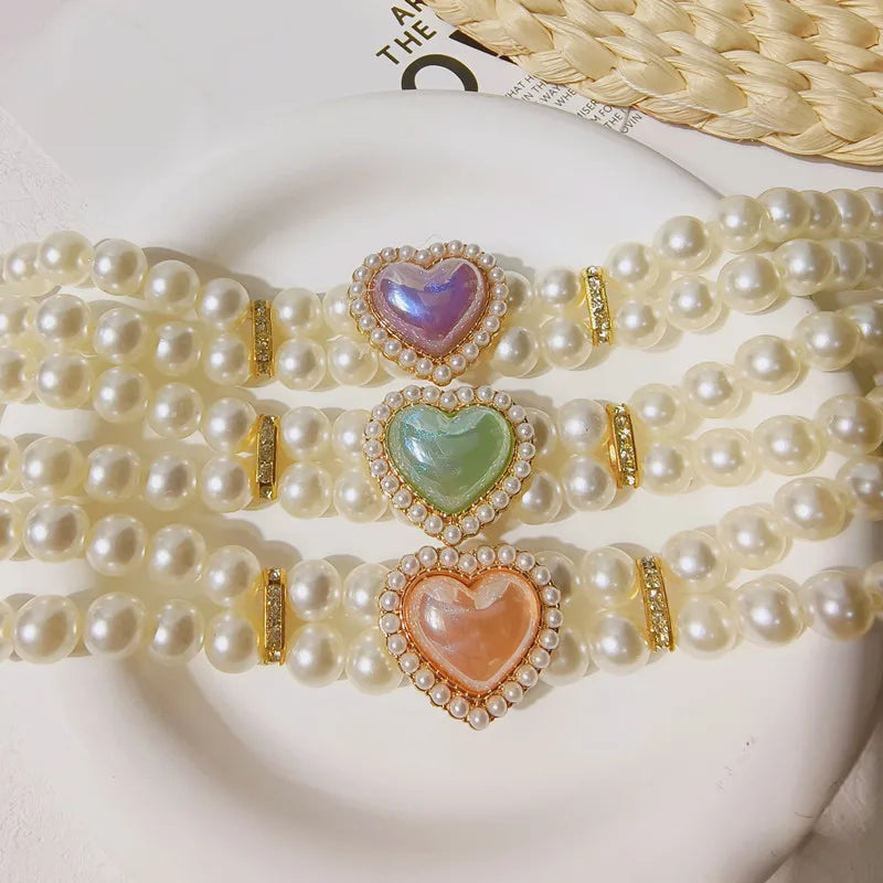 Adjustable Rhinestones Cat Necklace Double Heart Design Pet Collar Suitable for Small To Medium Dogs Puppy Accessories