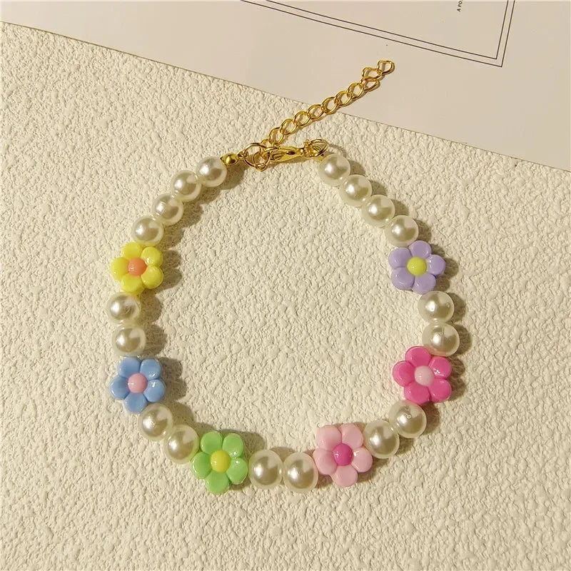 Adjustable Pearl Cat Collar with Flower Charm Fashion Necklace for Small Dogs Puppy Jewelry Accessories Pet Cat Necklace