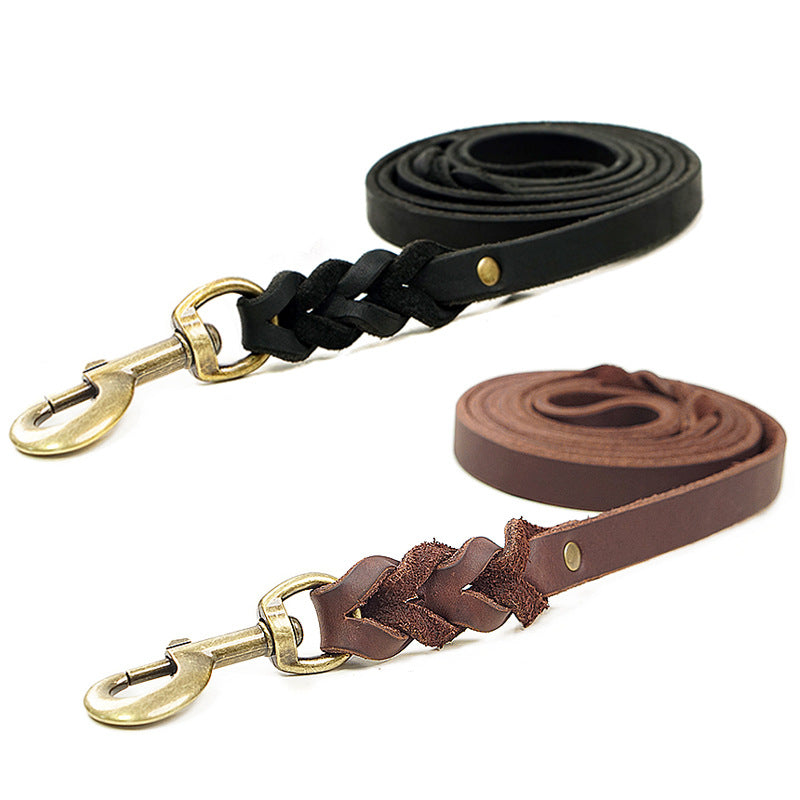 Genuine Leather Dog Leash With Anti-pull Design