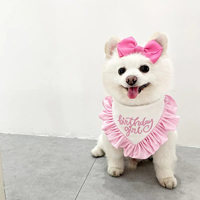 Pet Dog Cats Supplies Cute Pink Blue Letter Print Bibs Collars Birthday Party Tie Puppy Grooming Jewelry Accessories Chihuahua