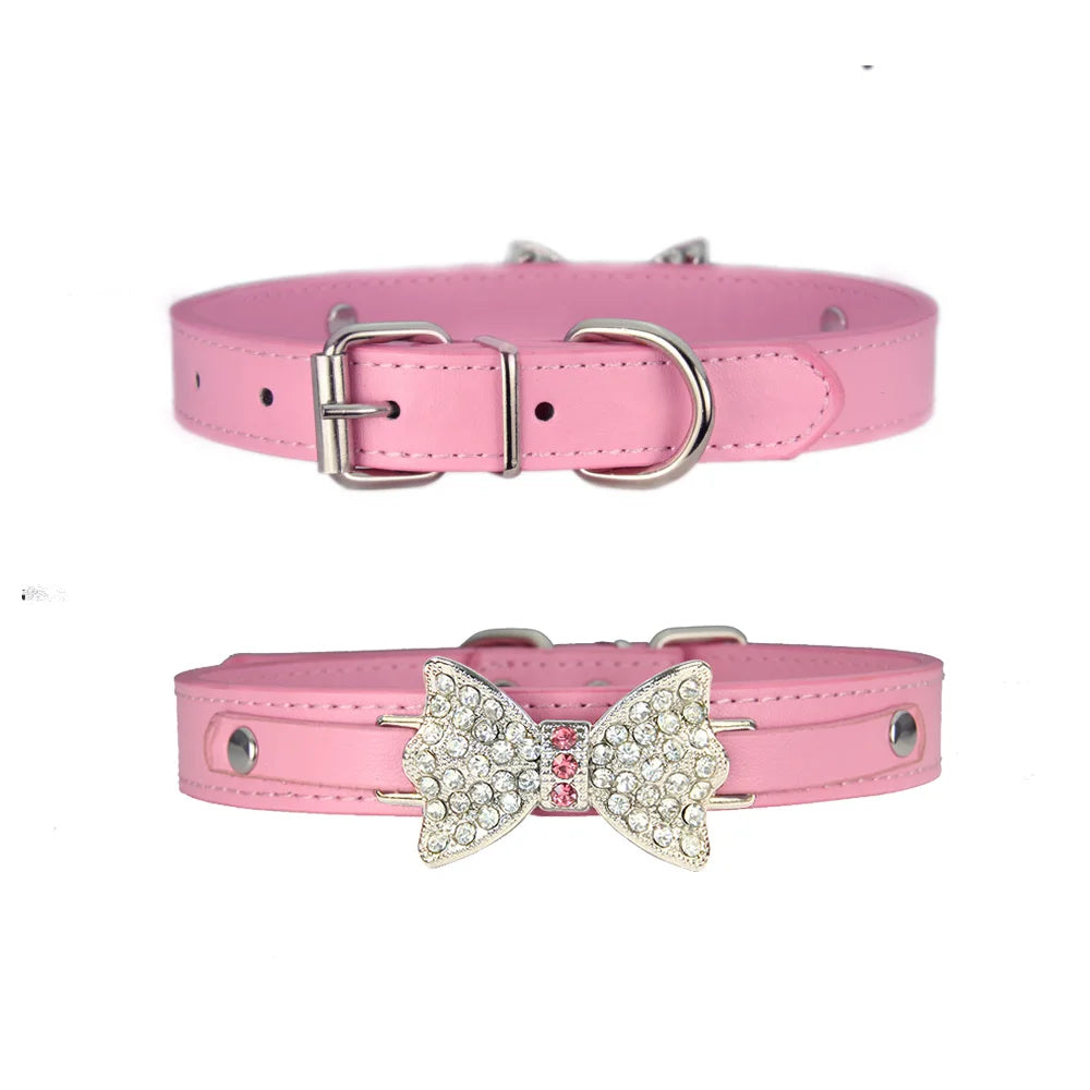 Pink Rhinestone Dog Collar  for Big Dog PU Leather Leash for dogs adjustable Pet necklace Pets Accessories for Dogs Safety