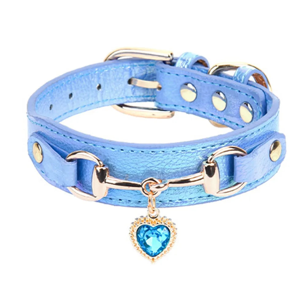 PU Leather Pet Adjustable Collar Pet Accessories Decoration Cat&Dog Collar Sparkling Rhinestone Puppy Traction Necklace Dog