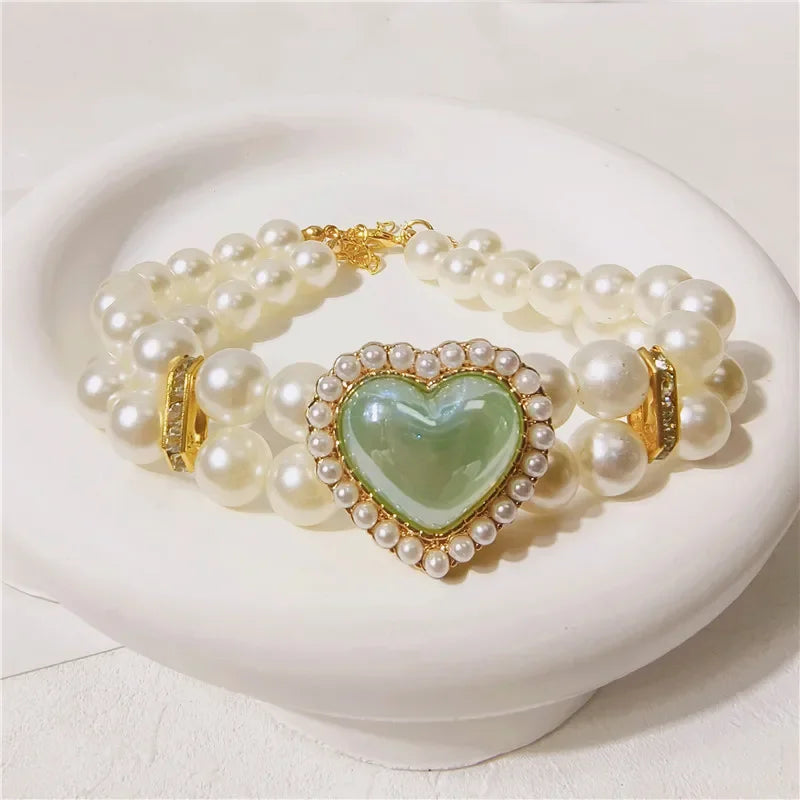 Adjustable Rhinestones Cat Necklace Double Heart Design Pet Collar Suitable for Small To Medium Dogs Puppy Accessories