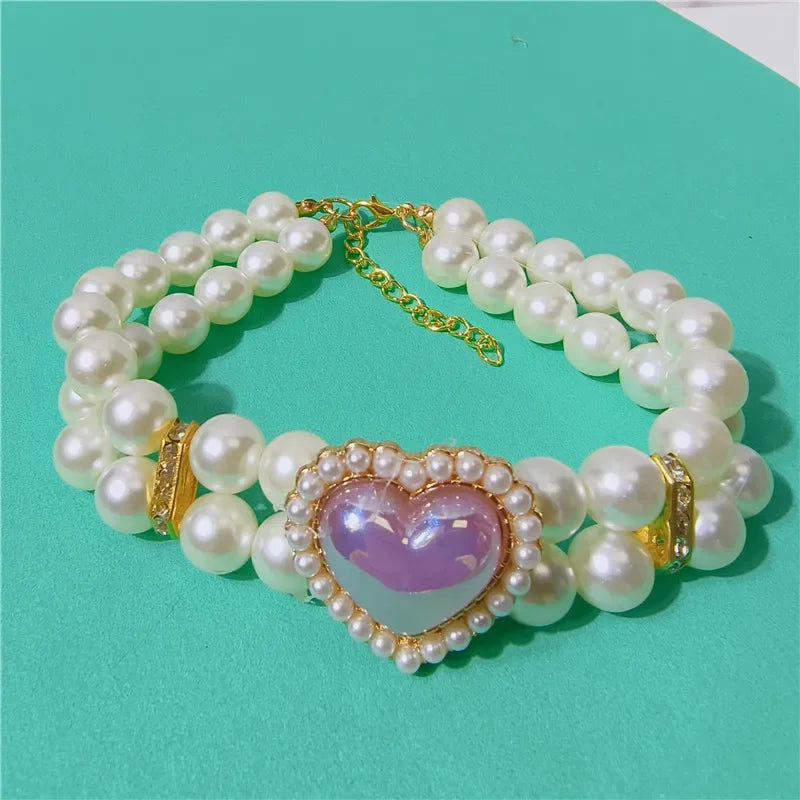 Adjustable Rhinestones Cat Necklace Double Heart Design Pet Collar Suitable for Small To Medium Dogs Puppy Accessories