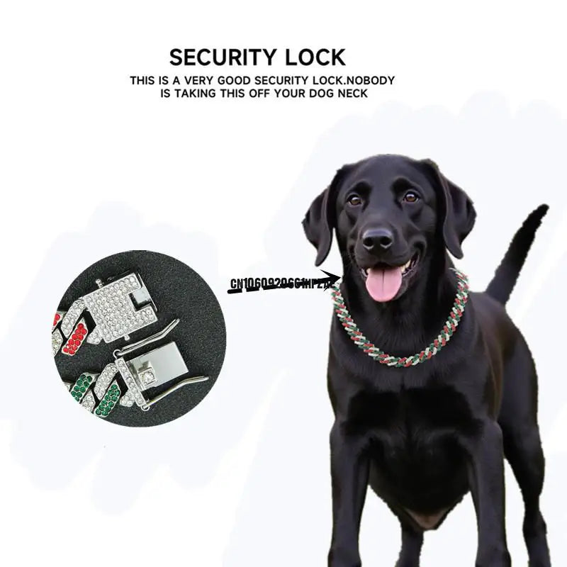 Multi Color Diamond Cuban Collar Walking Metal Chain Collar With Secure Buckle, Matching Pet And Owner Jewelry Accessories 12"