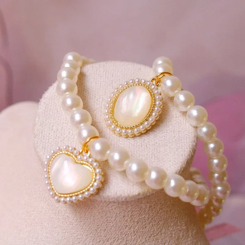 Fashion Adjustable Dog Cat Pearl Necklace Jewelry Opal Heart Collar Pendant Pet Collar Wedding Birthday Prom Costume Accessories