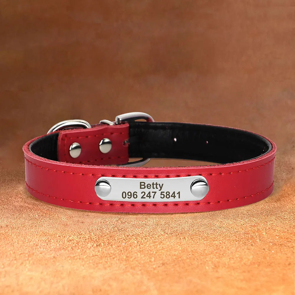 Personalized Leather Dog Cat Collar Adjustable Engraved Pet Kitten Puppy ID Name Tag Accessories Collars For Small Medium Dogs