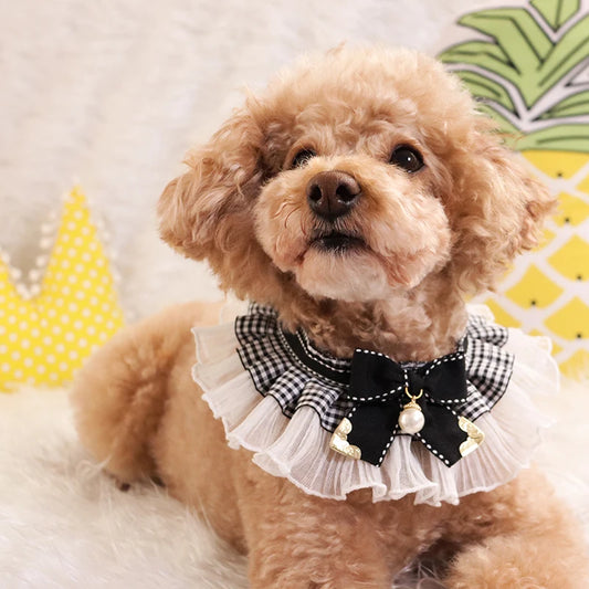 Pet Dog Accessories Cute Puppy Cat Collars Black White Lace Pearl Bow Bibs For Small Medium Dog Jewelry Supplies Chihuahua Teddy