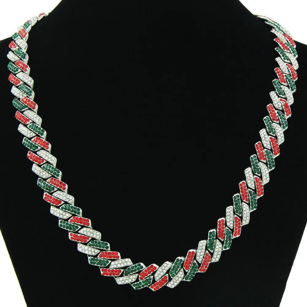 Multi Color Diamond Cuban Collar Walking Metal Chain Collar With Secure Buckle, Matching Pet And Owner Jewelry Accessories 12"