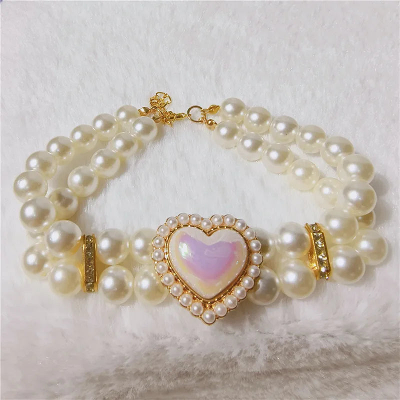 Adjustable Rhinestones Cat Necklace Double Heart Design Pet Collar Suitable for Small To Medium Dogs Puppy Accessories