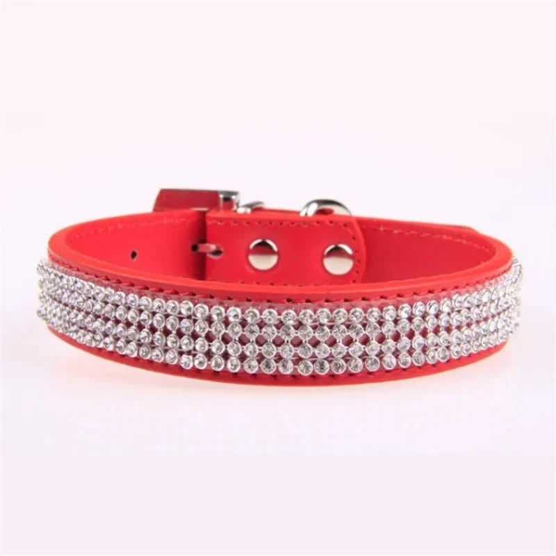 Bling Rhinestone PU Leather Crystal Diamond Puppy Collar Pet Dog Collars Pets Supplies Dog Accessories