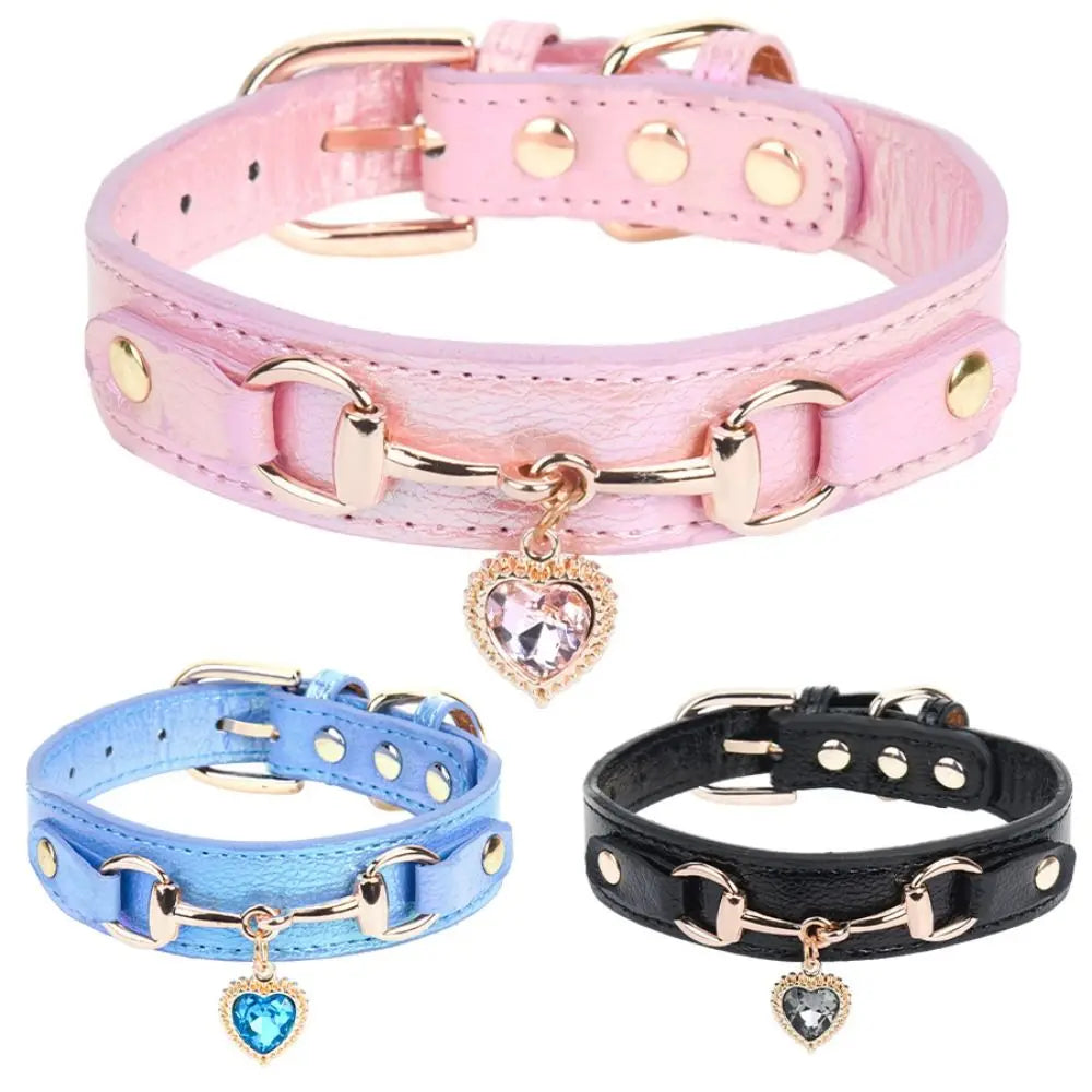 PU Leather Pet Adjustable Collar Pet Accessories Decoration Cat&Dog Collar Sparkling Rhinestone Puppy Traction Necklace Dog