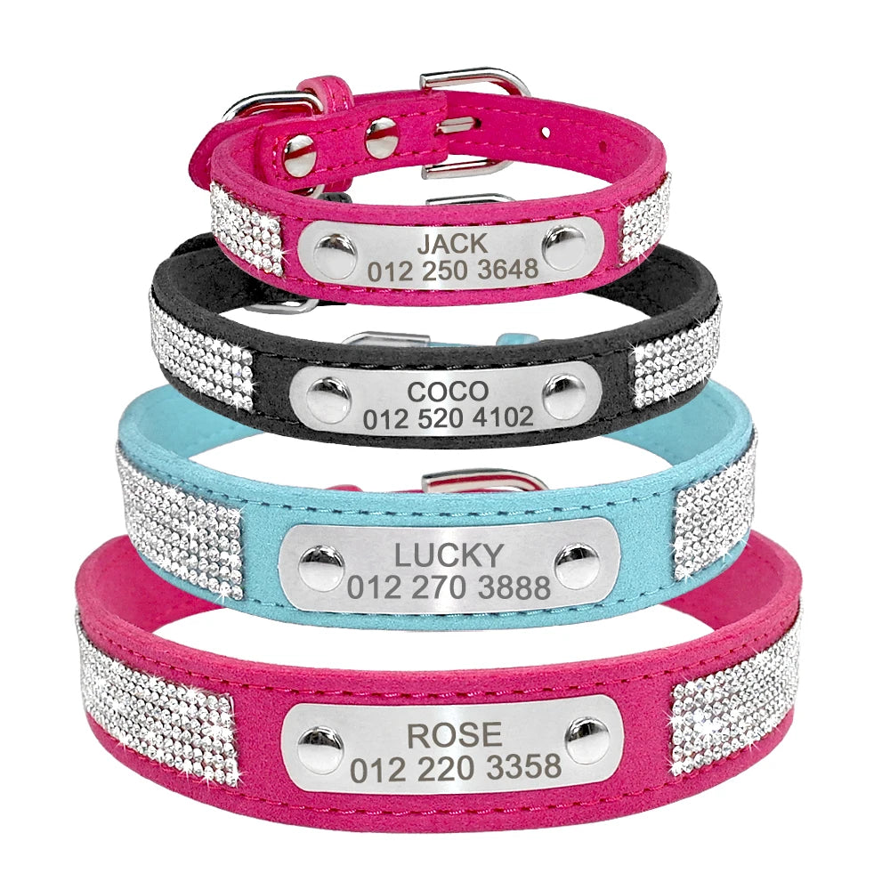 Personalized Cat Collar Bling Rhinestone Small Dog Cats Collars Free Custom Kitten Puppy Nameplate ID Necklace Pet Accessories