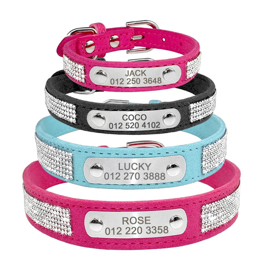 Personalized Cat Collar Bling Rhinestone Small Dog Cats Collars Free Custom Kitten Puppy Nameplate ID Necklace Pet Accessories