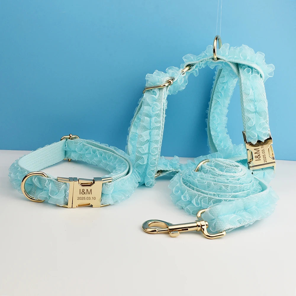 Luxury Lace Dog Collar with Custom Engraved Nameplate Personalized Pet Wedding Harness Accessory for Dogs