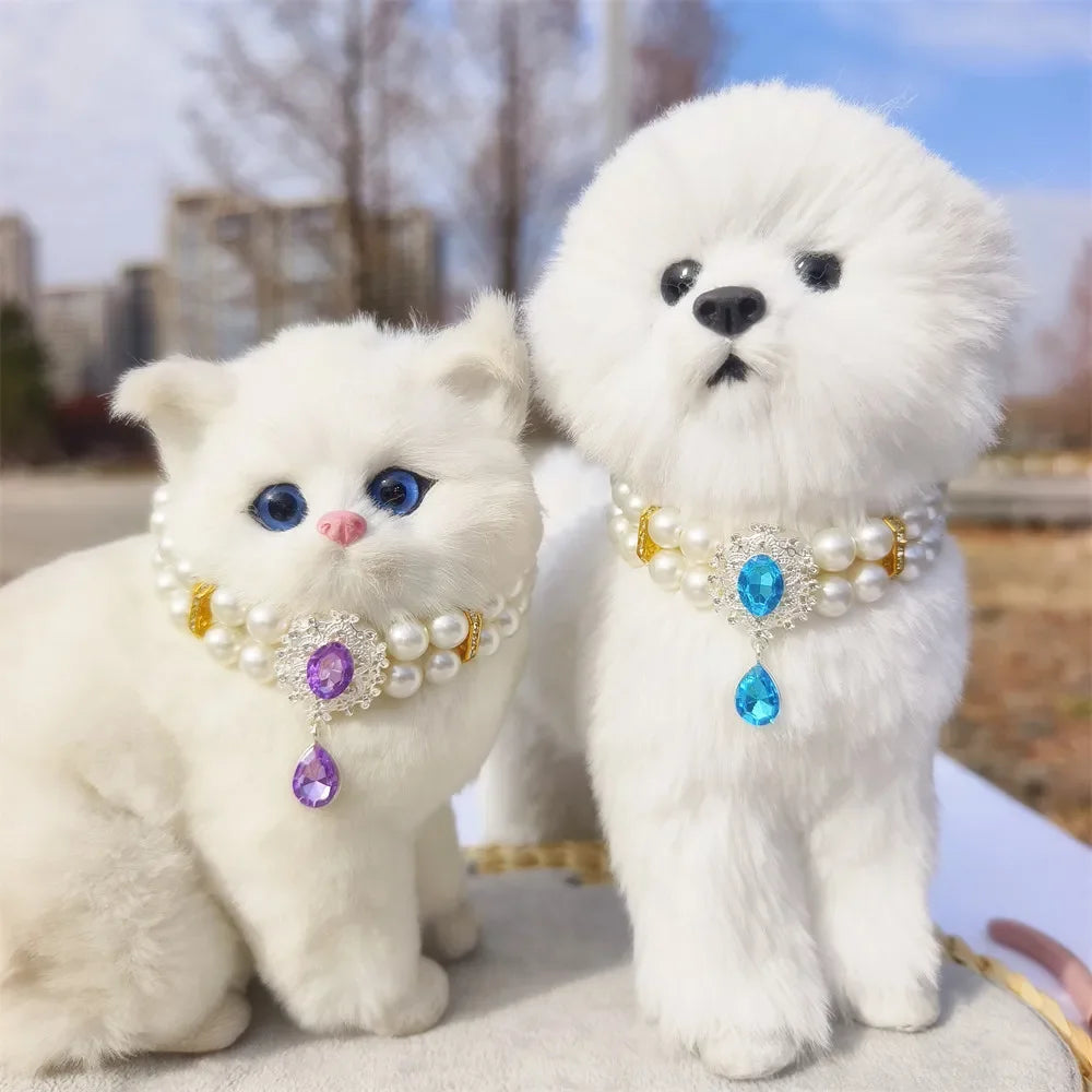 1pc Dog Accessories Double Layer Pearl Pet Necklace Sweet Flower Pendant Cat Neck Chain Adjustable Pearl Collar for Cats Puppy