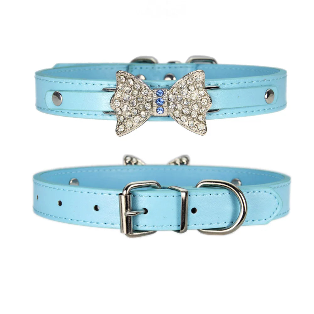 Pink Rhinestone Dog Collar  for Big Dog PU Leather Leash for dogs adjustable Pet necklace Pets Accessories for Dogs Safety