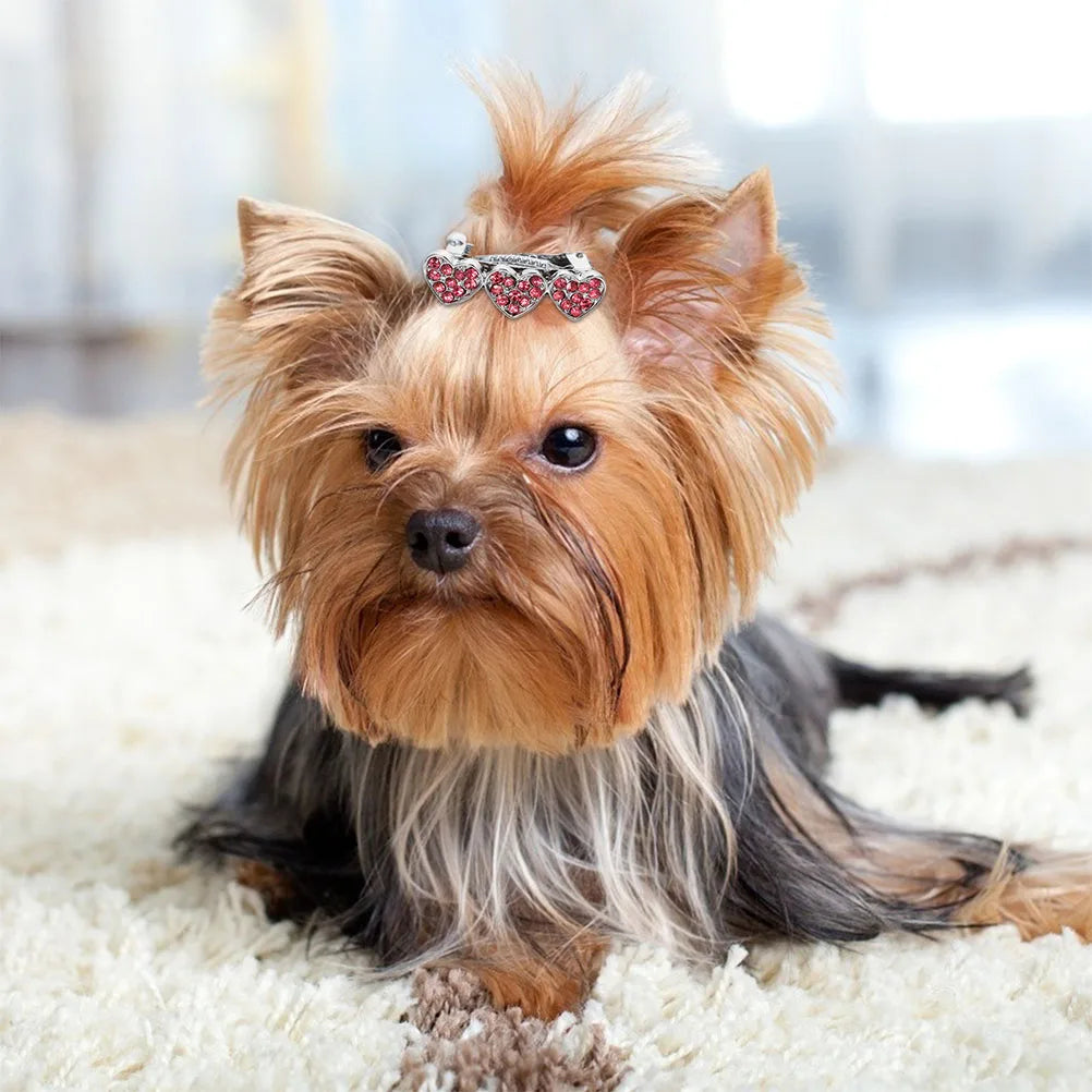 3pcs Heart Shaped Rhinestone Hairpin Clips for Pets Durable Alloy Small Dogs Cats Lovely Hairstyle Dog Barrette