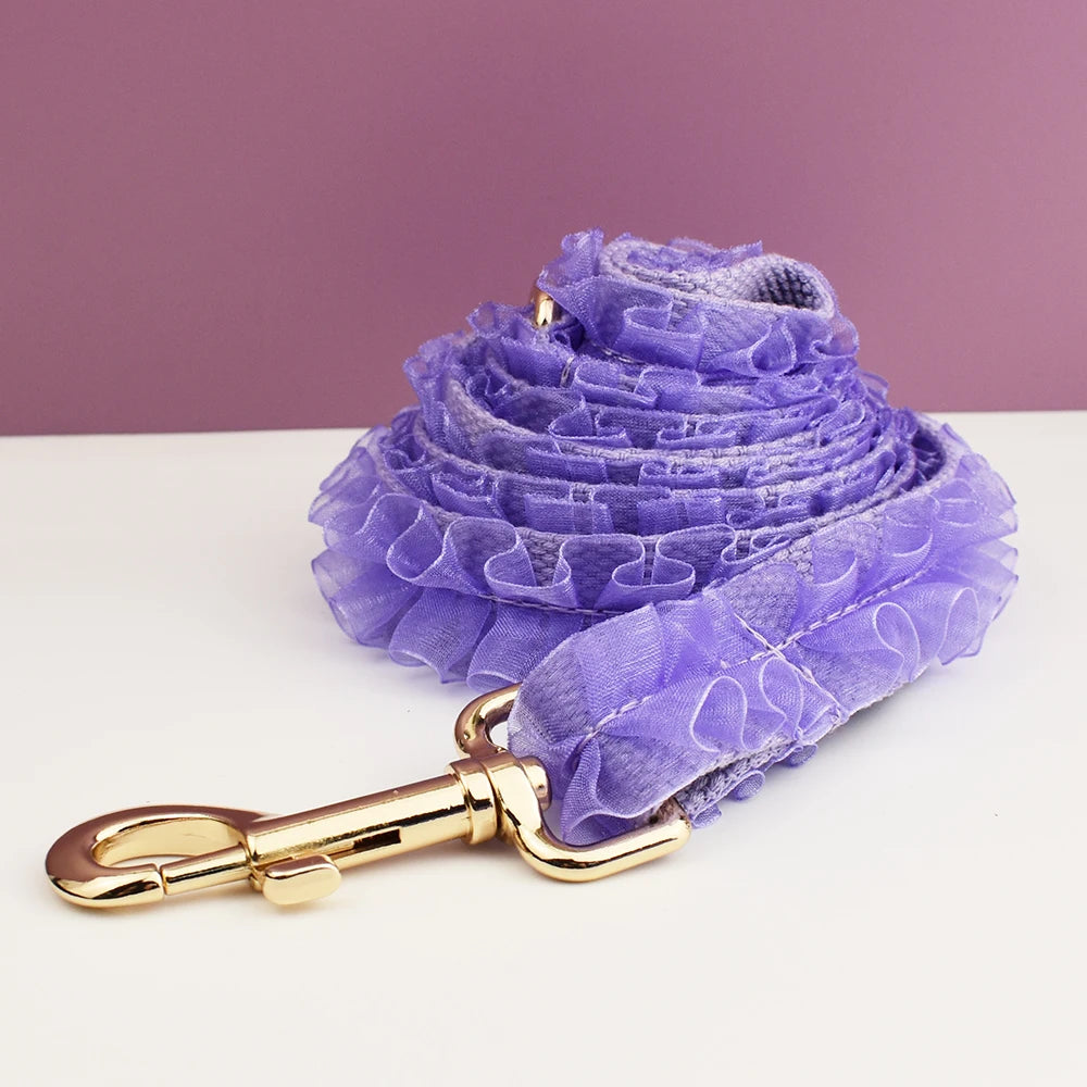 Custom Engraved Purple Lace Dog Collar Personalized Pet Wedding Harness Luxury Dog Accessories Nameplate Lace 07