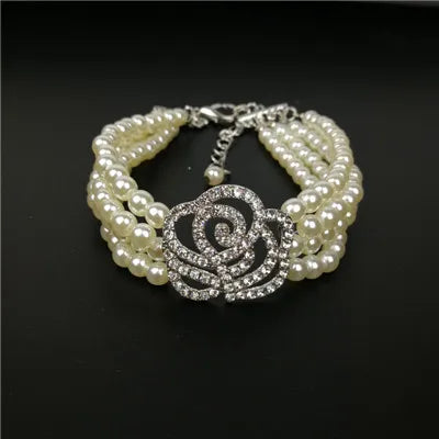 Luxury Cat Dog Collar Four-Rows Pearl Diamond Flower Necklace Collar Chain For Small Dog Cat 20/25/30cm Rhinestone Pet Accessory