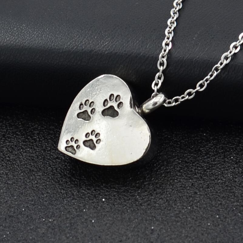 Heart-shaped Pet Dog Paw Footprint Urn Necklace