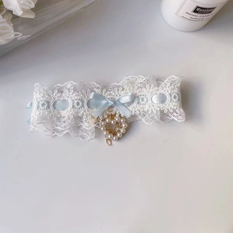 Romantic Lace Neck Collar for Small York Dogs Pearl Heart Adjustable Chihuahua Cat Accessories Bow Knot Girl Pet Puppy Neck Wear