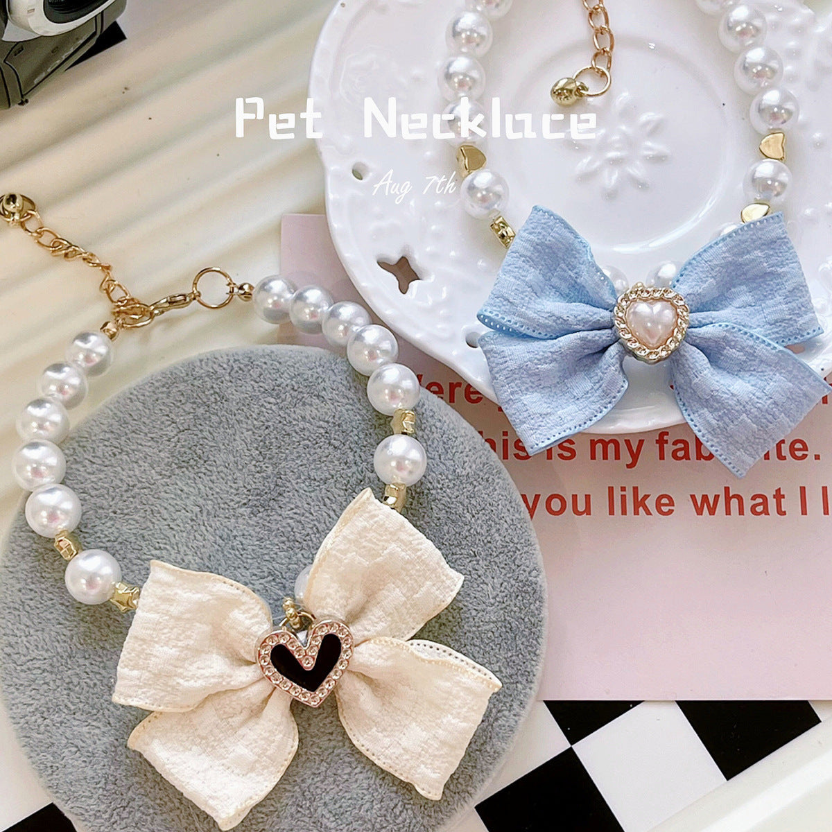 Japanese Pet Necklace Pearl Collar Bow Jewelry