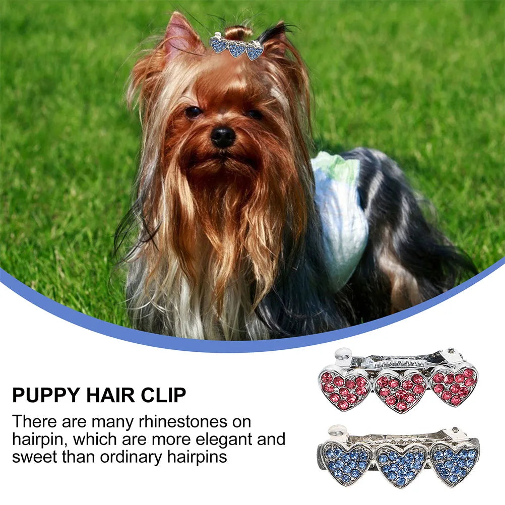 3pcs Heart Shaped Rhinestone Hairpin Clips for Pets Durable Alloy Small Dogs Cats Lovely Hairstyle Dog Barrette