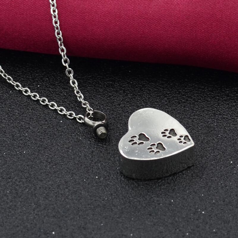 Heart-shaped Pet Dog Paw Footprint Urn Necklace