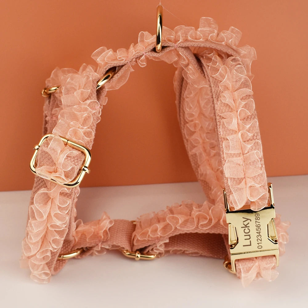Custom Engraved  Lace Dog Collar Personalized Pet Wedding Harness Luxury Dog Accessories Nameplate Lace 03