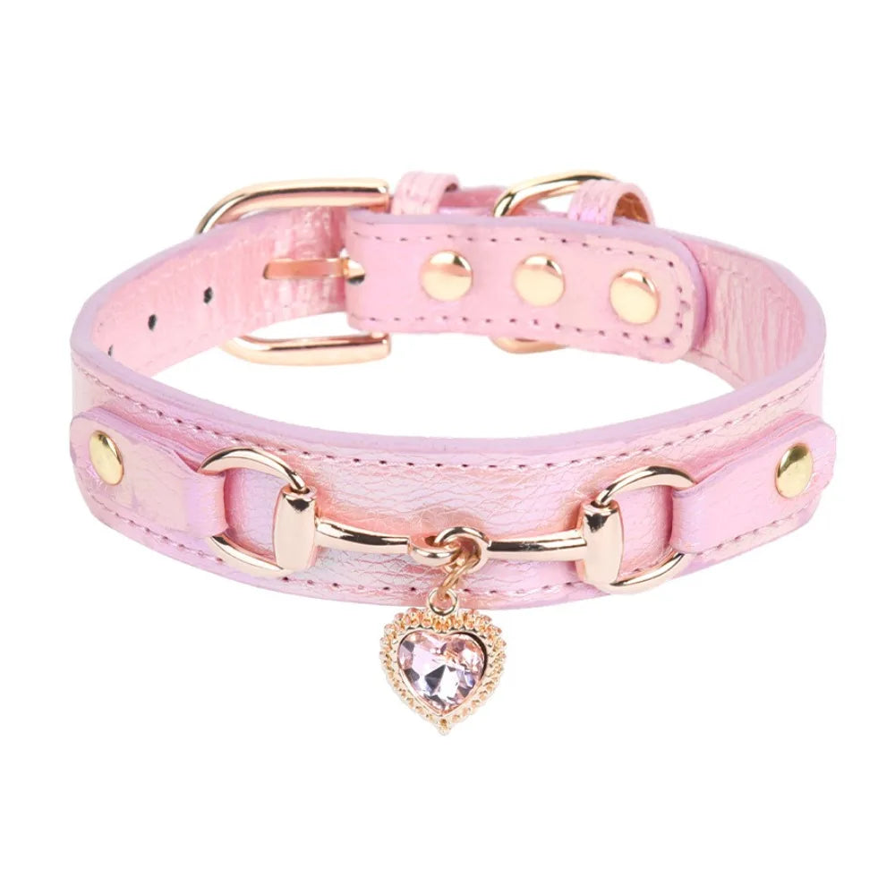 PU Leather Pet Adjustable Collar Pet Accessories Decoration Cat&Dog Collar Sparkling Rhinestone Puppy Traction Necklace Dog