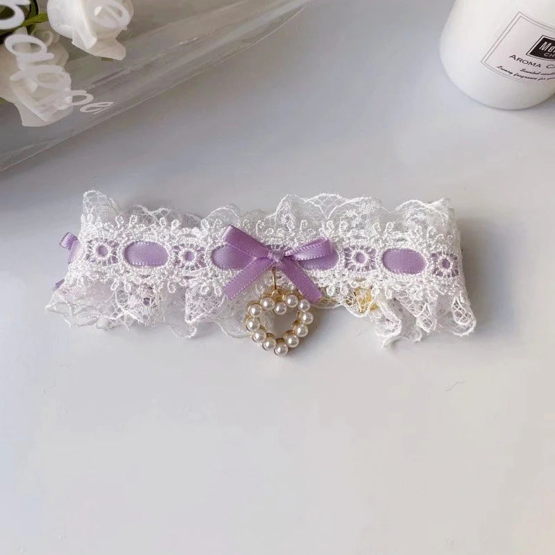 Romantic Lace Neck Collar for Small York Dogs Pearl Heart Adjustable Chihuahua Cat Accessories Bow Knot Girl Pet Puppy Neck Wear