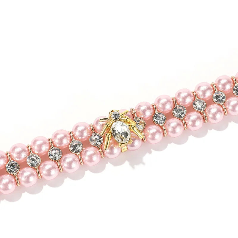 Pet Cat Pearl Collars with Luxury Crystal Rhinestone Diamond, Adjustable PU Leather Collar Necklace for Cats Small Medium Dogs