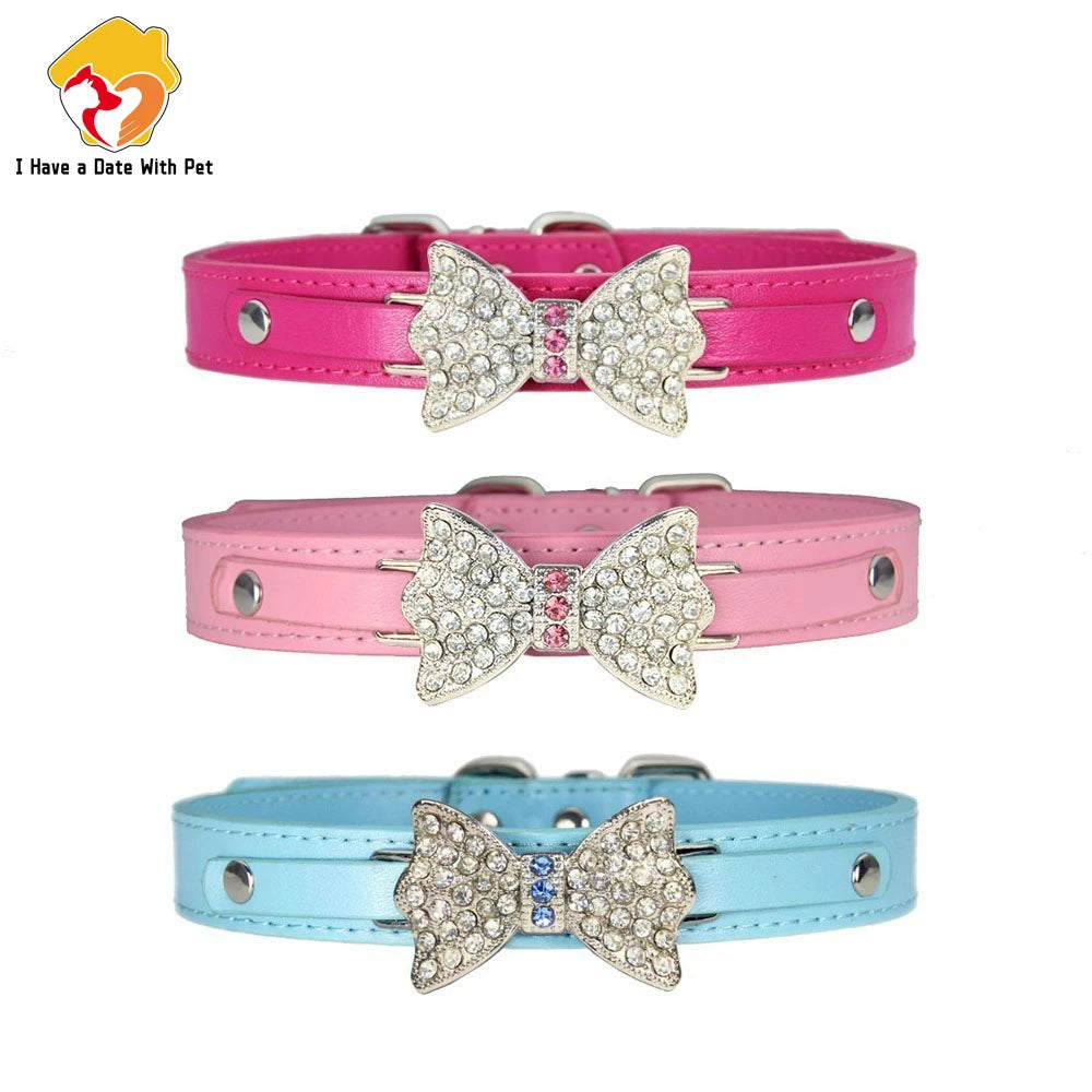 Pink Rhinestone Dog Collar  for Big Dog PU Leather Leash for dogs adjustable Pet necklace Pets Accessories for Dogs Safety