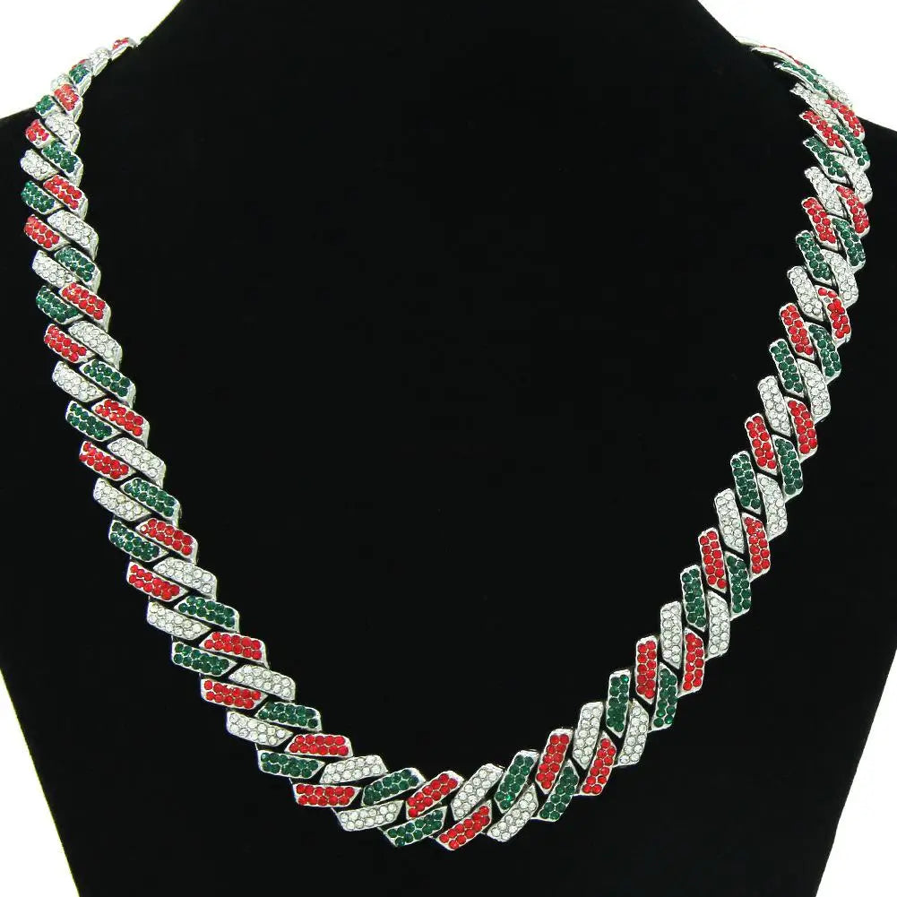 Multi Color Diamond Cuban Collar Walking Metal Chain Collar With Secure Buckle, Matching Pet And Owner Jewelry Accessories 12"