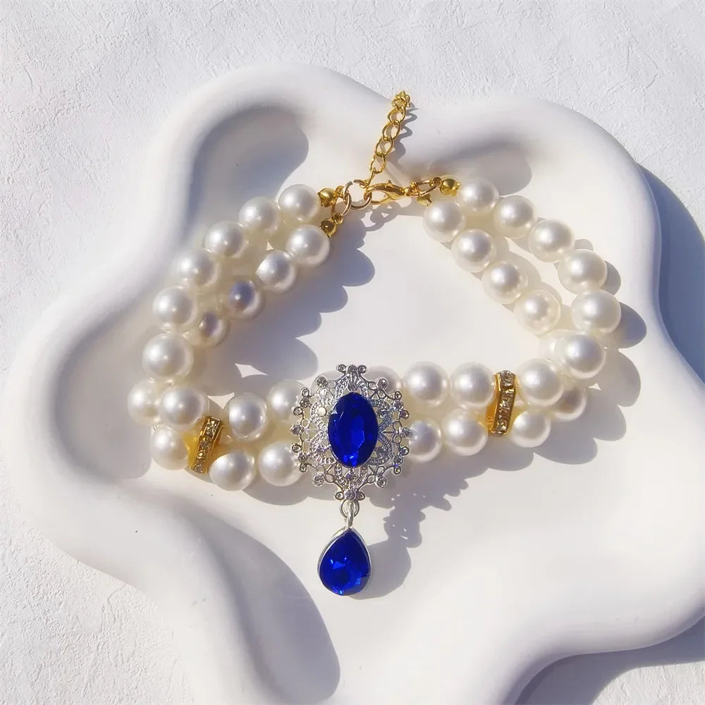 1pc Dog Accessories Double Layer Pearl Pet Necklace Sweet Flower Pendant Cat Neck Chain Adjustable Pearl Collar for Cats Puppy