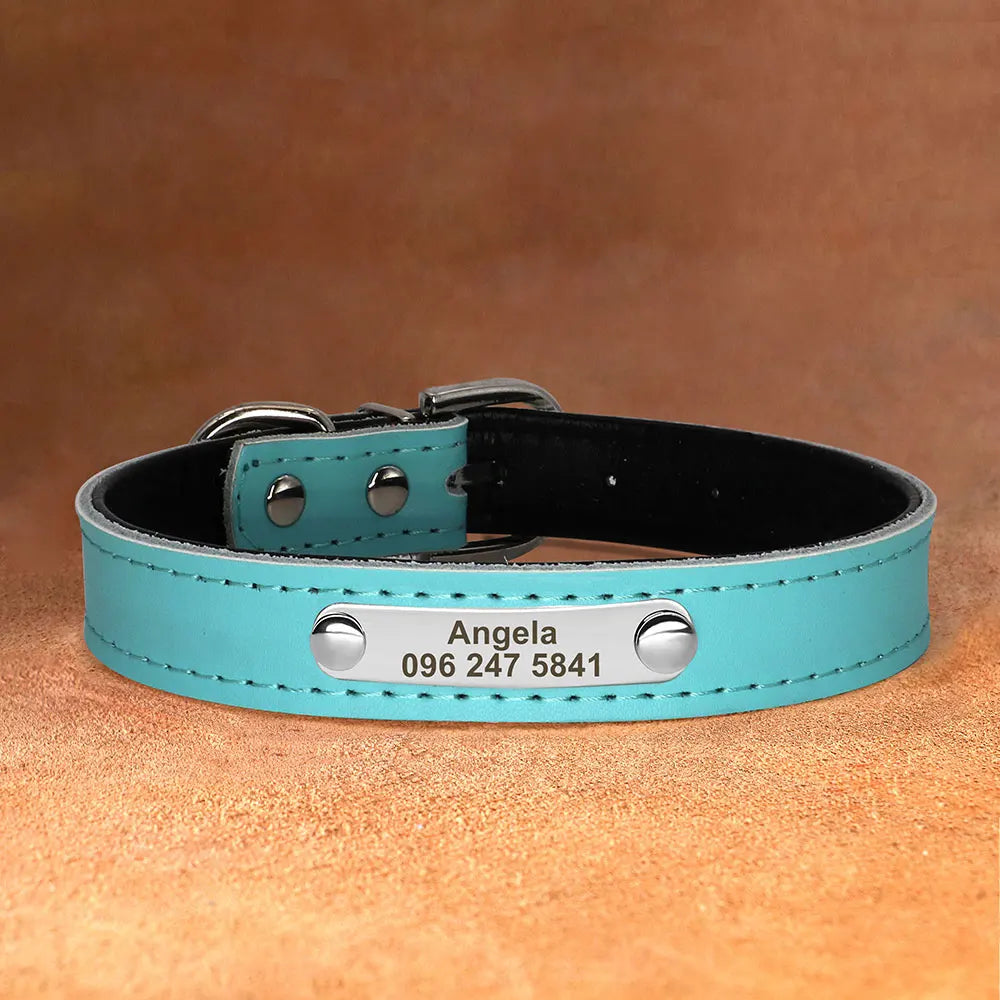 Personalized Leather Dog Cat Collar Adjustable Engraved Pet Kitten Puppy ID Name Tag Accessories Collars For Small Medium Dogs
