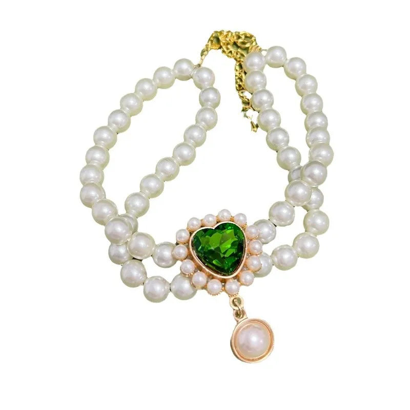 Dog Cat Pearl Collar for Small Dogs Pet Cat Necklace with Luxury Crystal Charms for Wedding Birthday Jewelry Costume Accessories