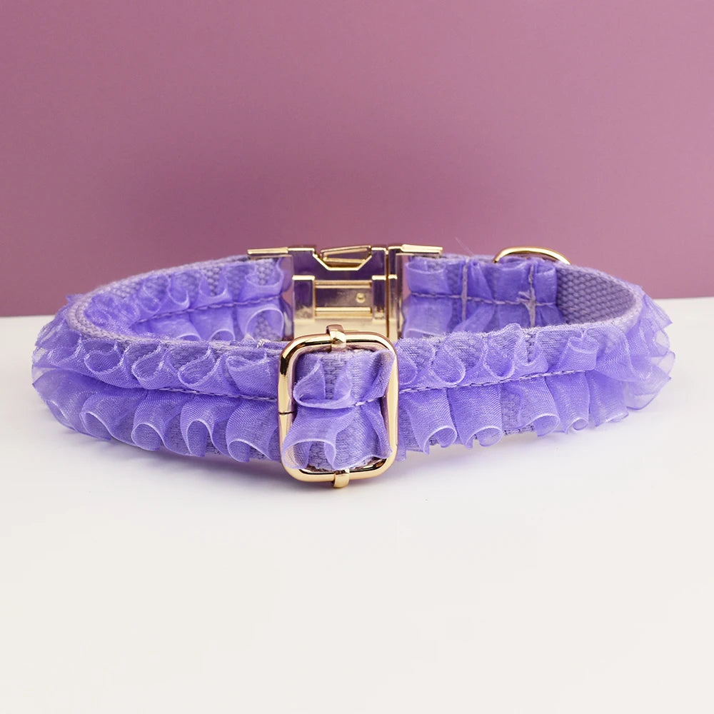 Custom Engraved Purple Lace Dog Collar Personalized Pet Wedding Harness Luxury Dog Accessories Nameplate Lace 07