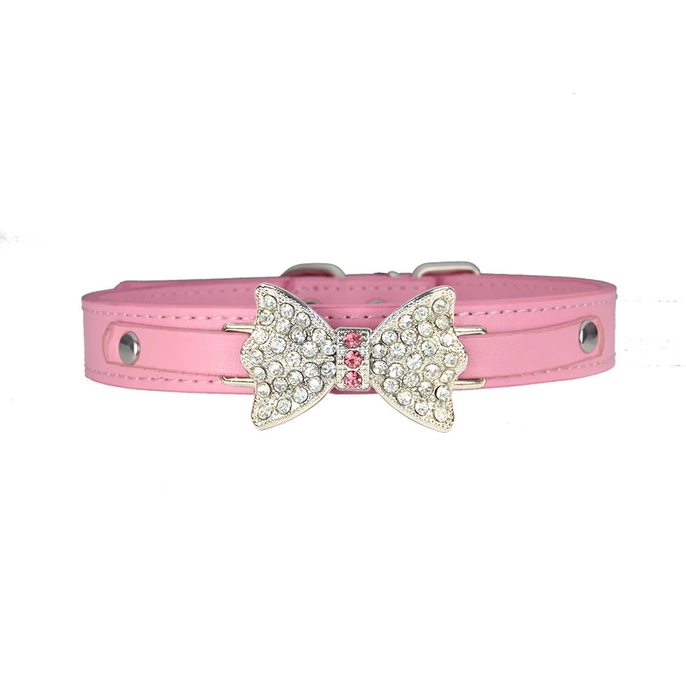 Pink Rhinestone Dog Collar  for Big Dog PU Leather Leash for dogs adjustable Pet necklace Pets Accessories for Dogs Safety