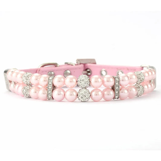 Fashion PU Leather Dog Collars Pearl&Diamond Accessories Personality Necklace Jewelry for Puppy Dog Cat Pet Supplies
