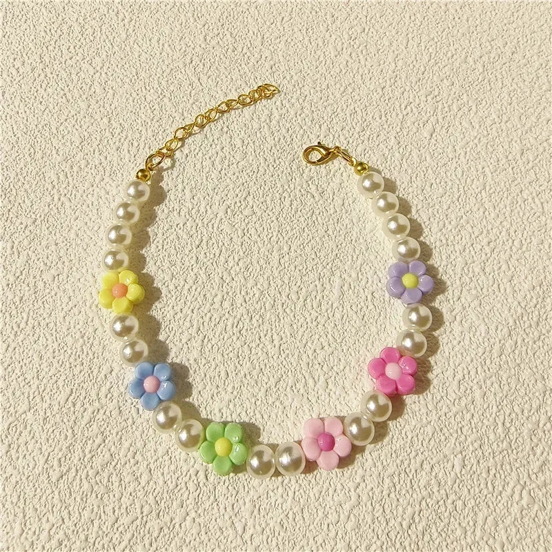 Adjustable Pearl Cat Collar with Flower Charm Fashion Necklace for Small Dogs Puppy Jewelry Accessories Pet Cat Necklace